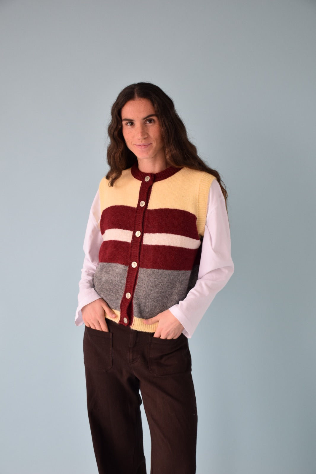 Yellow And Burgundy Emilia Vest