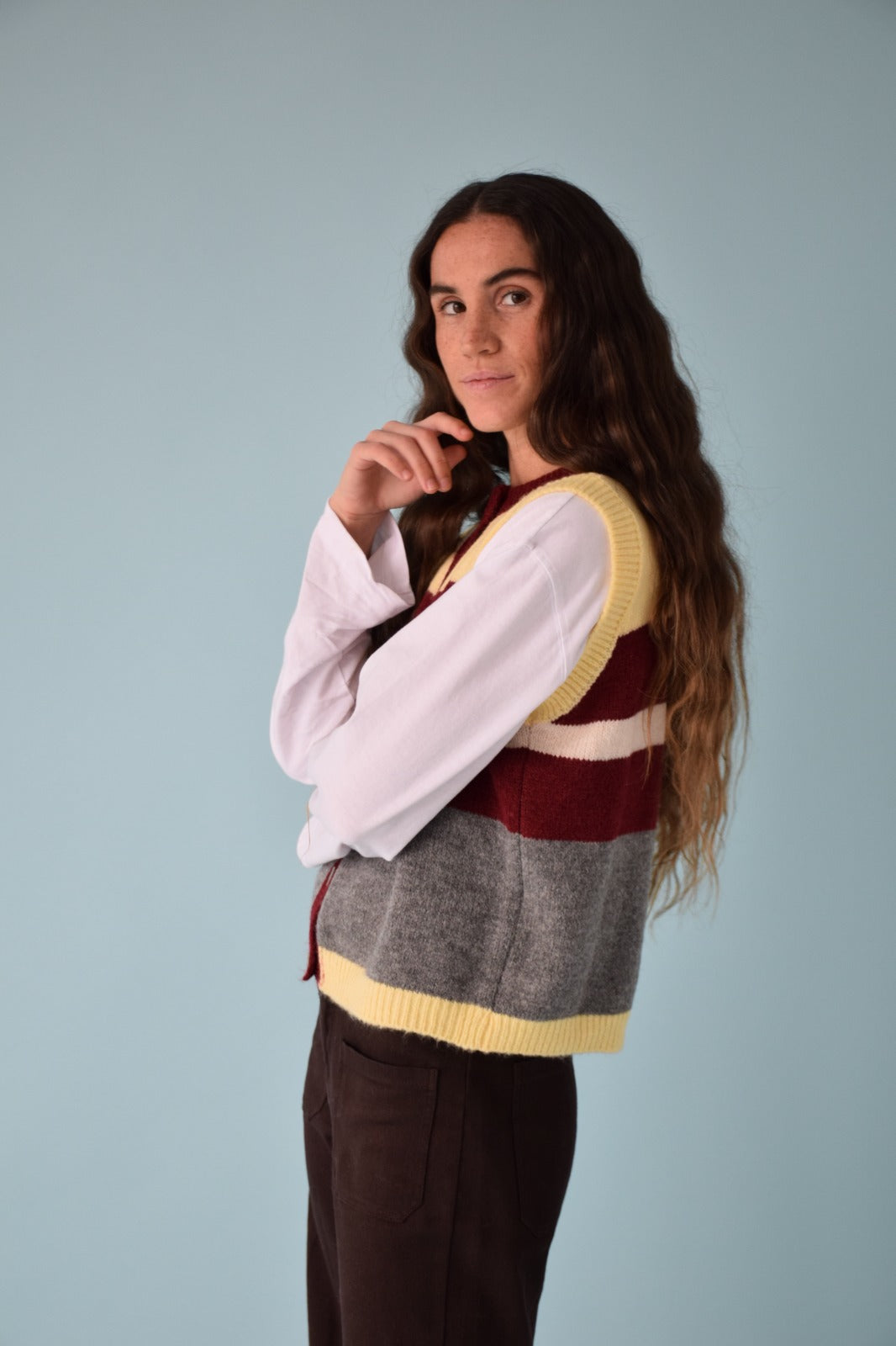 Yellow And Burgundy Emilia Vest