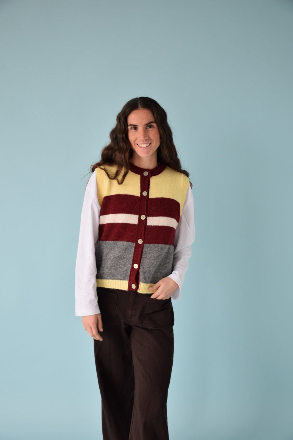 Yellow And Burgundy Emilia Vest