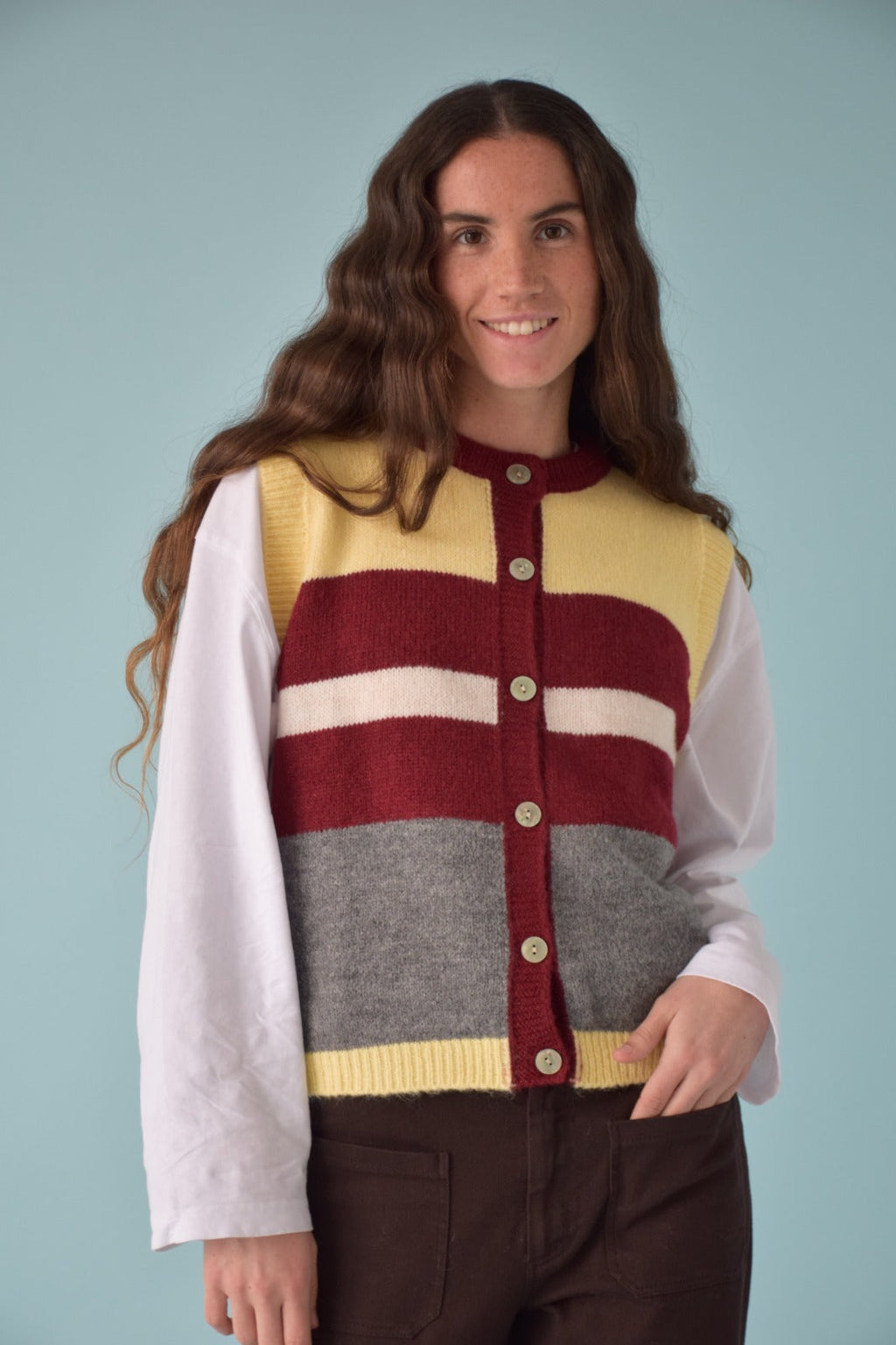 Yellow And Burgundy Emilia Vest