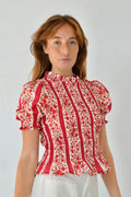 Chía Blusa Flores Manga Corta Rojo
