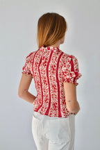 Chía Blusa Flores Manga Corta Rojo
