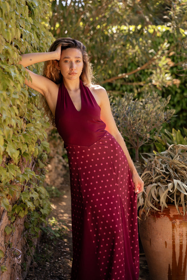 Kala Dots Dress Burgundy
