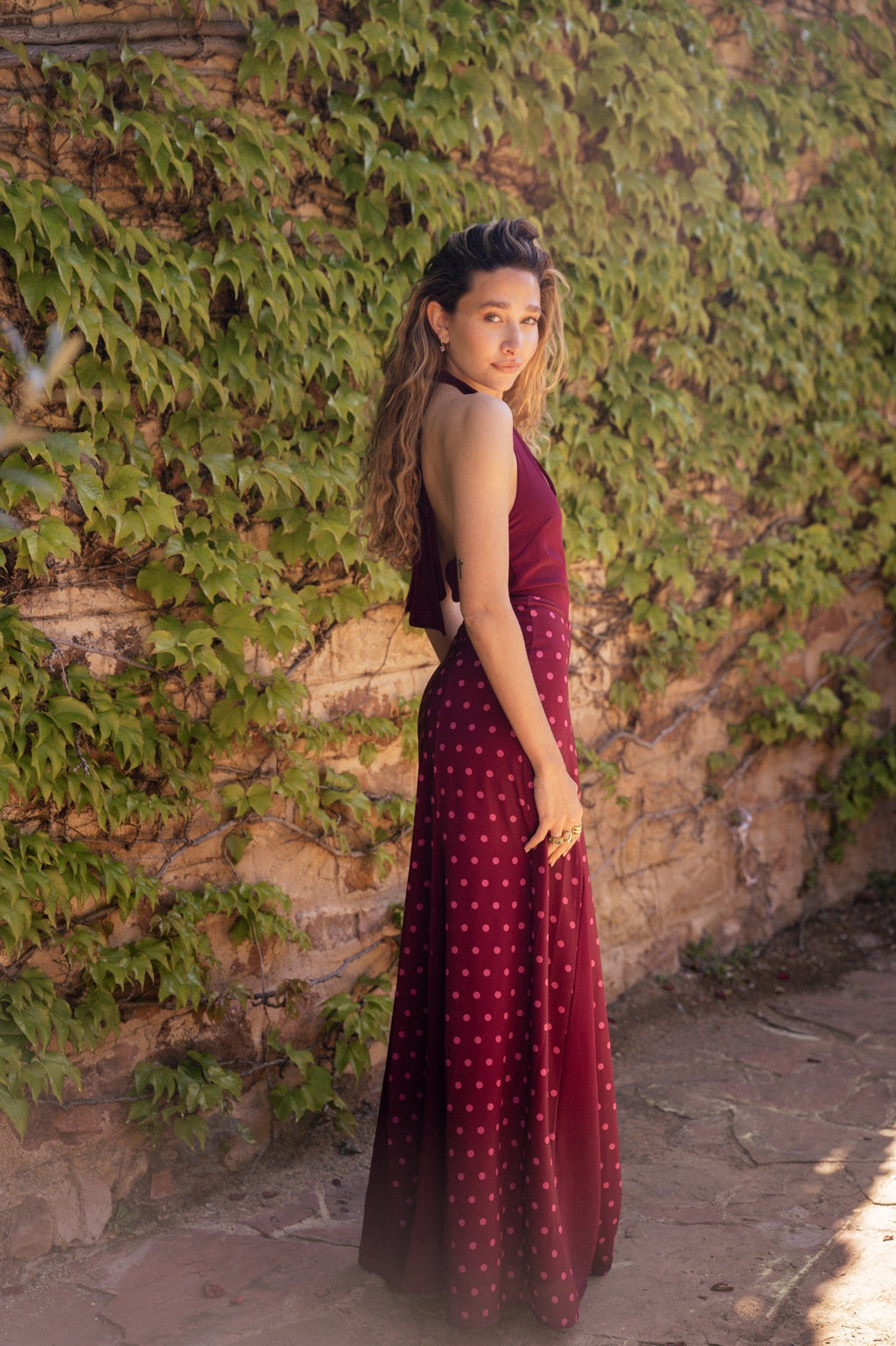 Robe Kala Pois Bordeaux