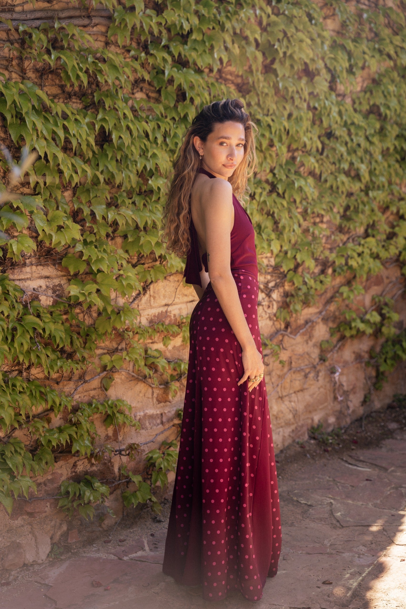 Robe Kala Pois Bordeaux