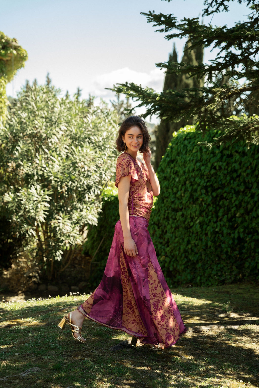Jupe Jimena Réversible Bougainvillier Et Ocre