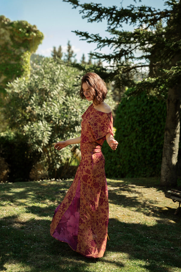 Falda Jimena Reversible Buganvilla Y Ocre