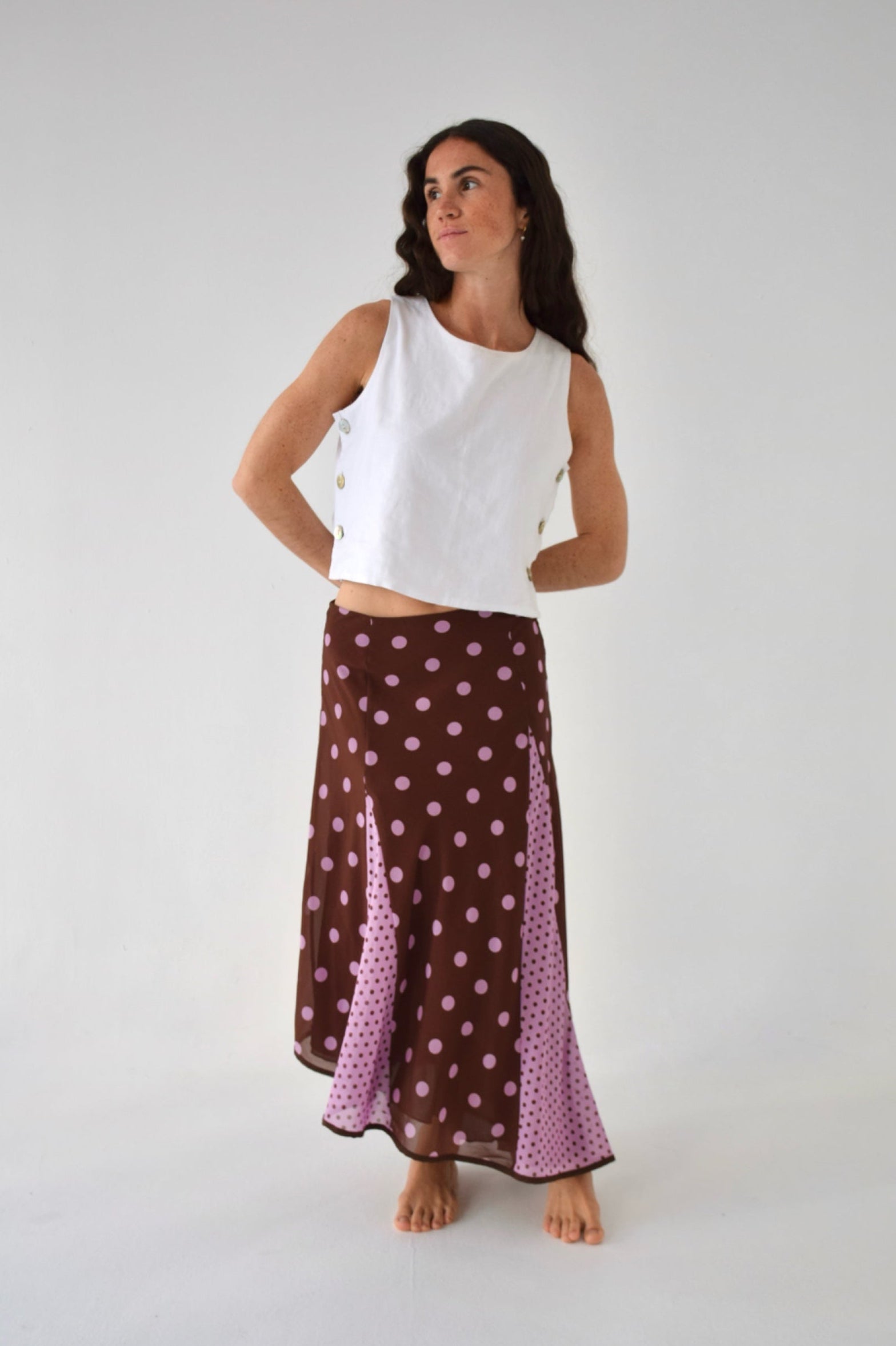 Jupe Jimena Pois Marron Et Rose