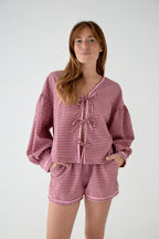 Marta Gingham Blouse Burgundy