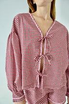 Marta Gingham Blouse Burgundy