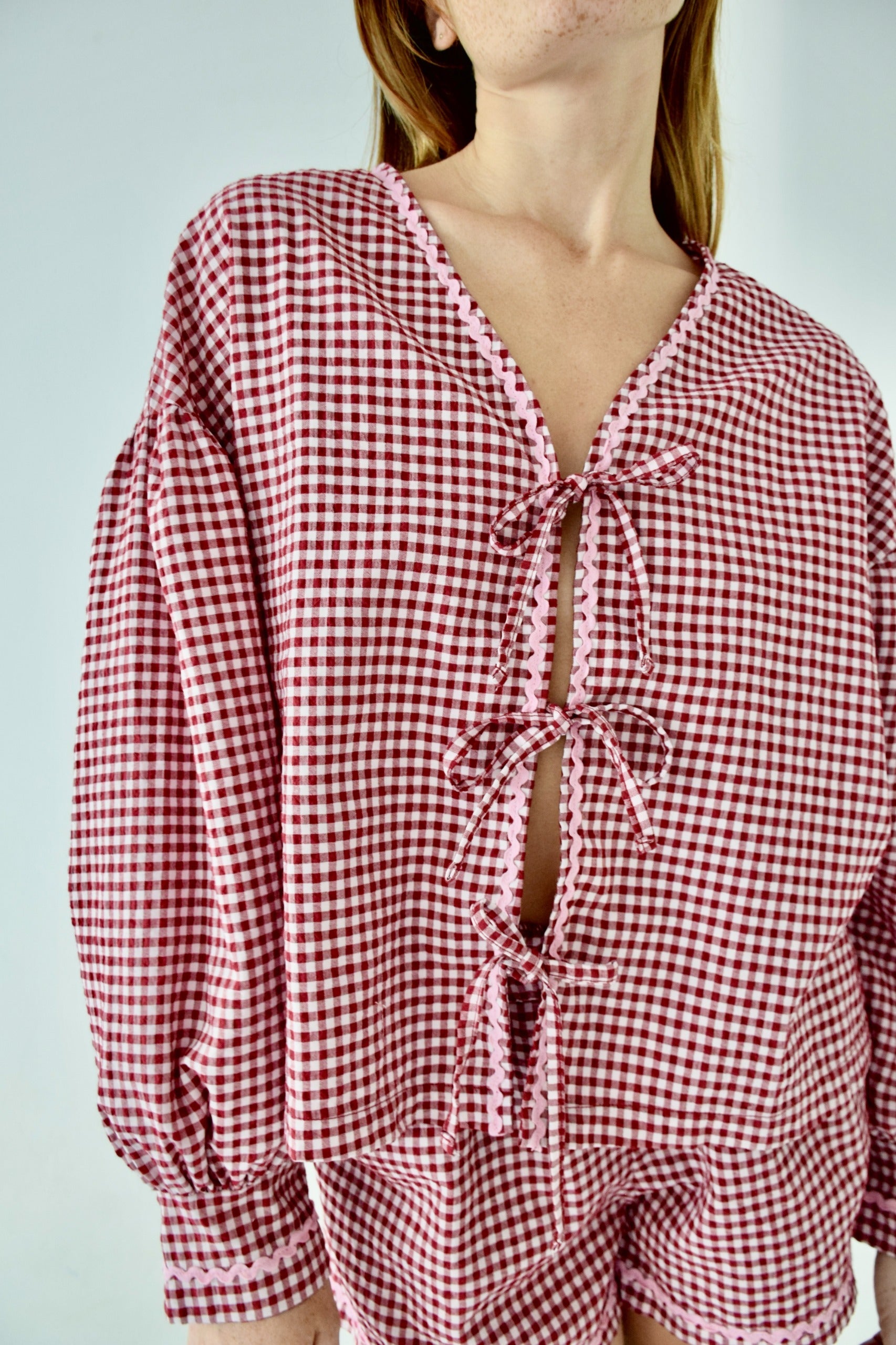 Marta Gingham Blouse Burgundy
