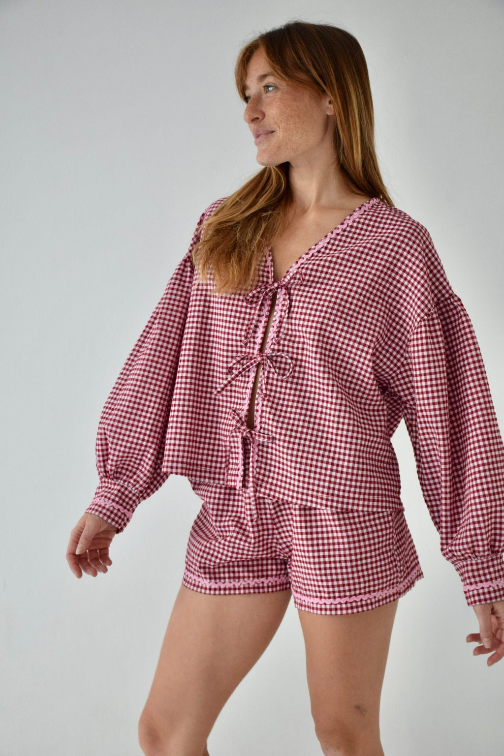 Marta Gingham Blouse Burgundy