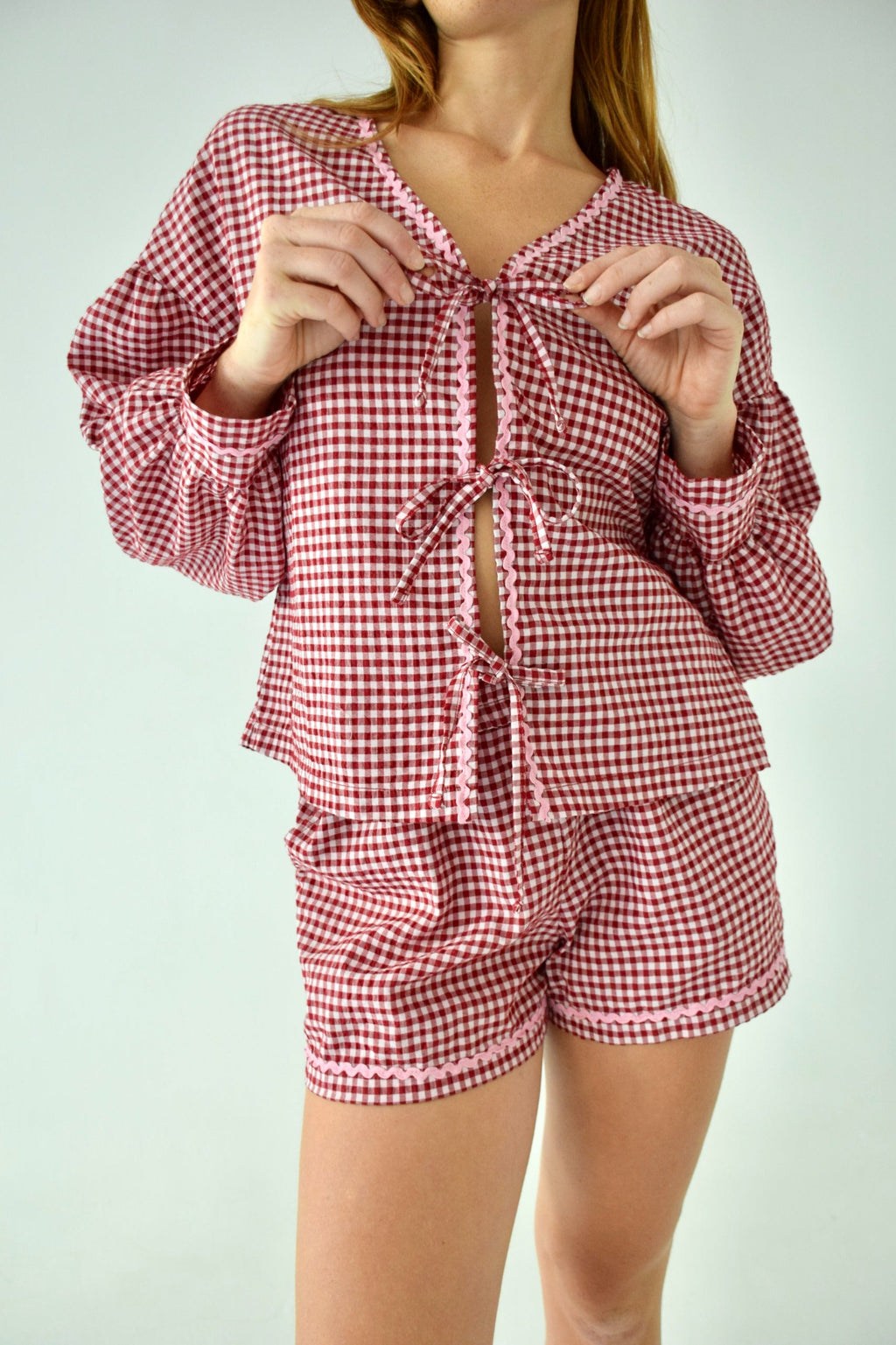 Marta Gingham Blouse Burgundy