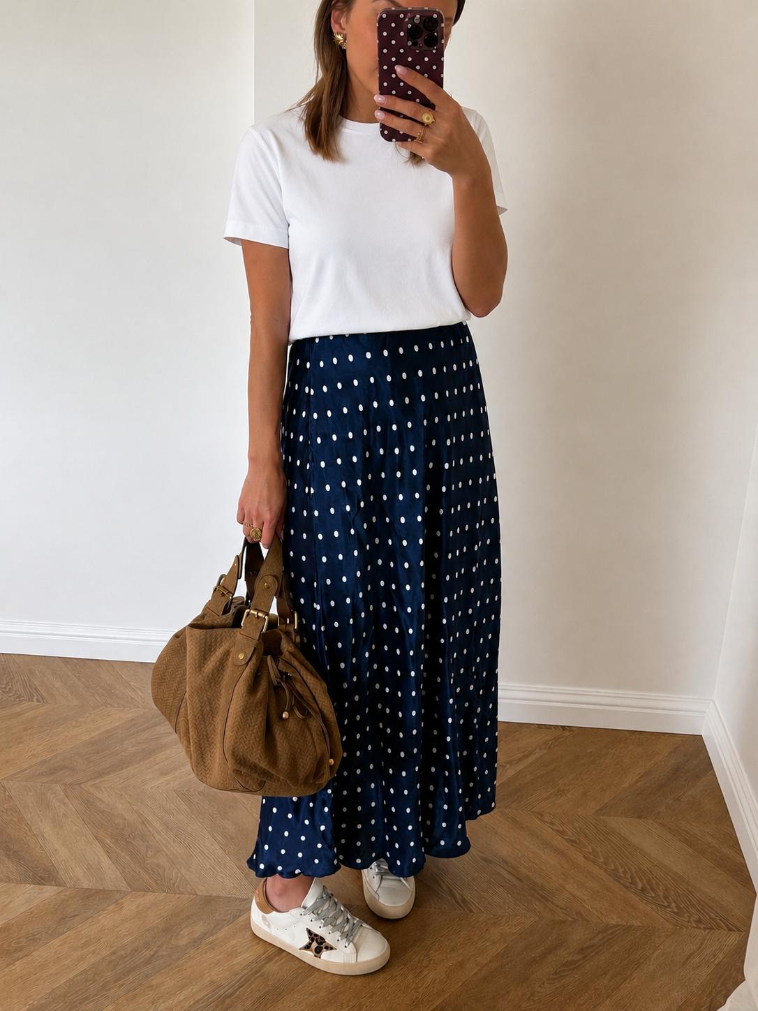 Navy Polka Dot Skirt