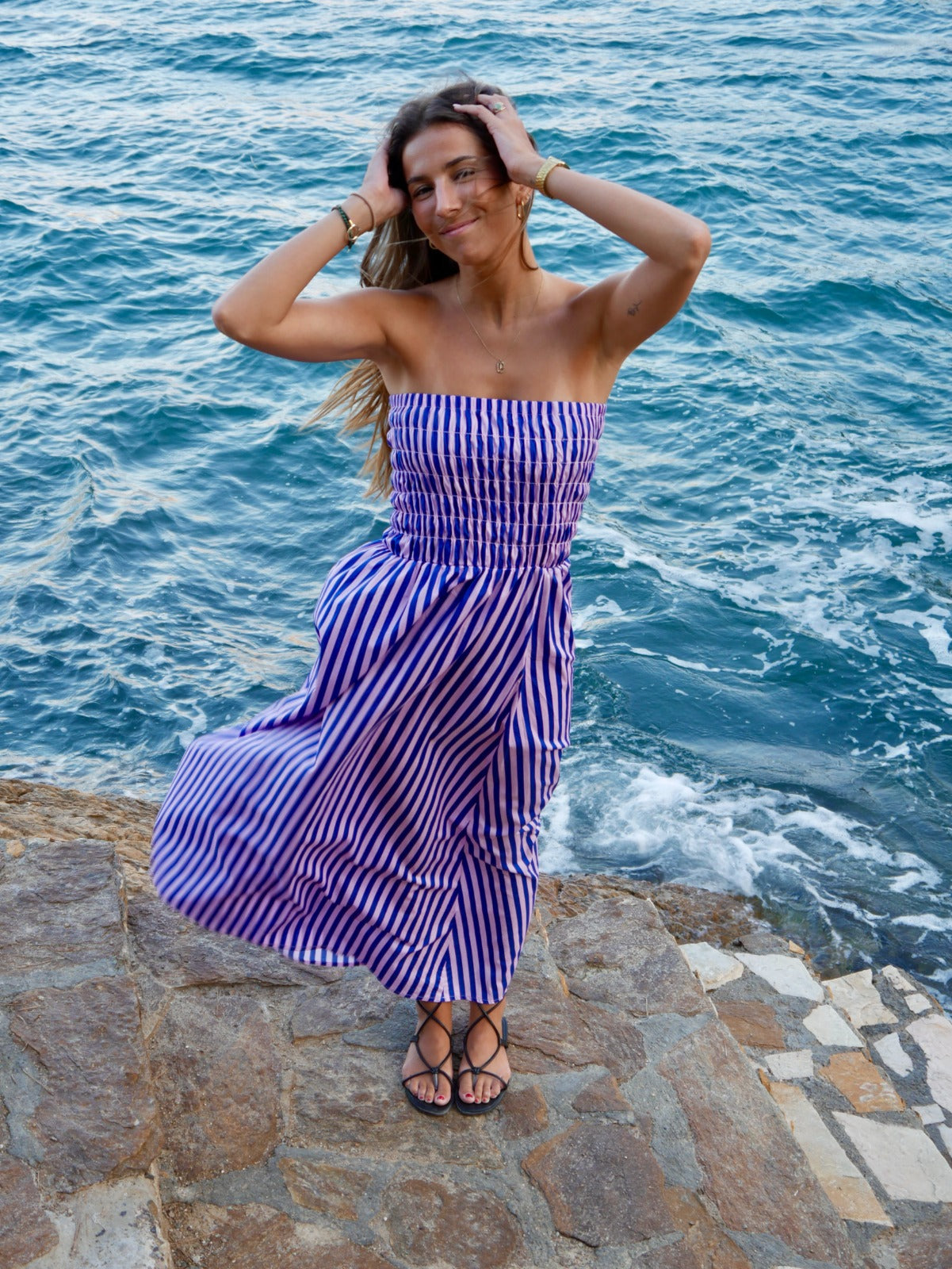 Vestido Emily De Rayas Azul Y Rosa