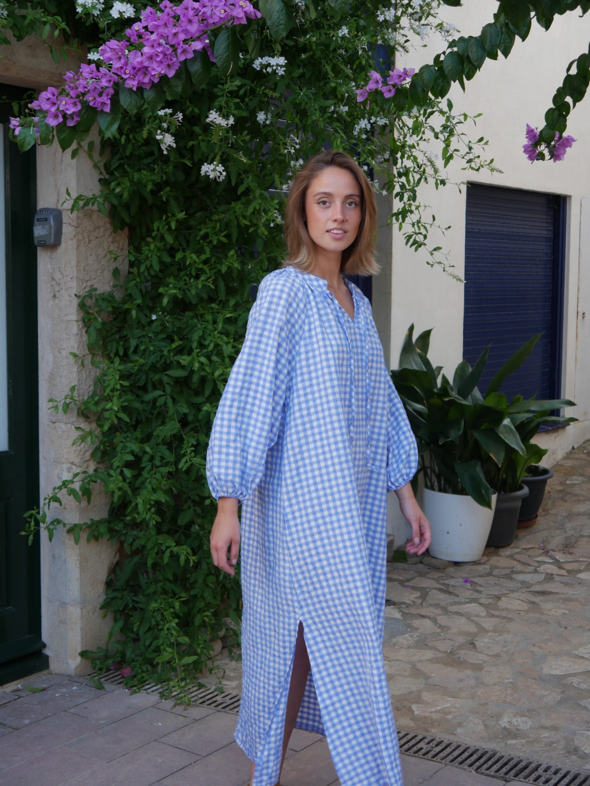 Vestido Matilde Vichy Celeste