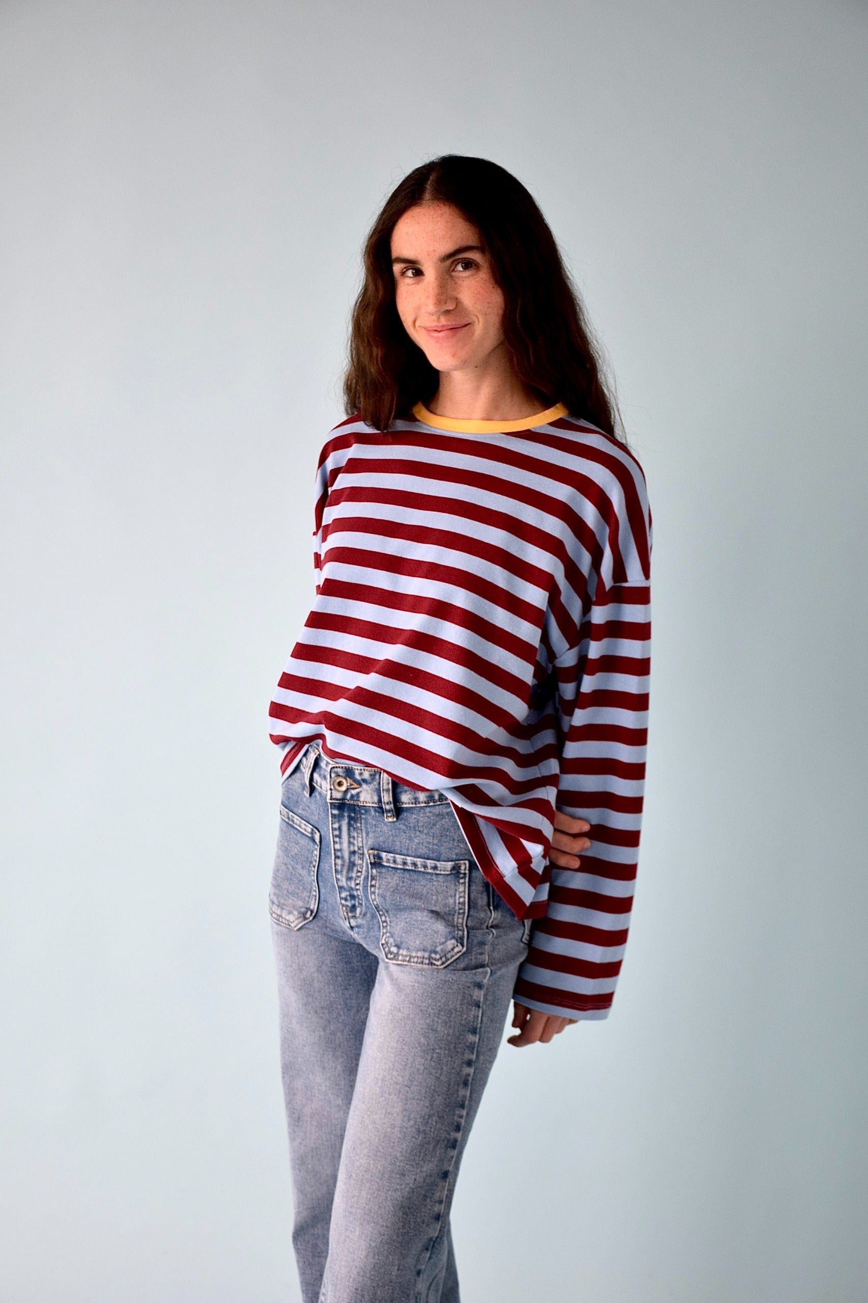 Núria Blue and Burgundy T-Shirt