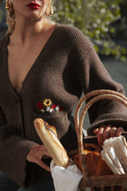 Cardigan En Pur Cachemire Avec Broderie - Gris Foncé