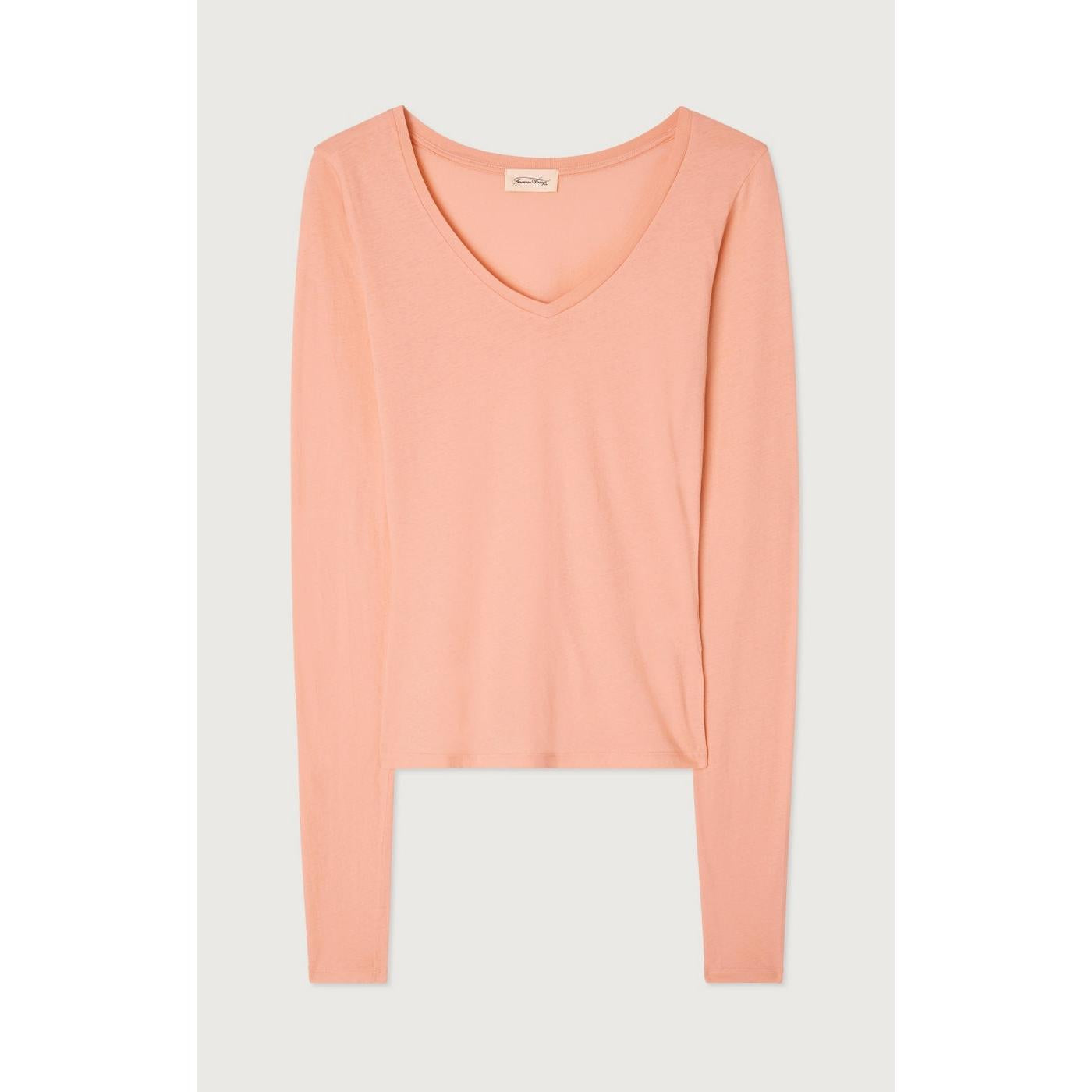 T-Shirt Col V - Flamant Rose - Femme
