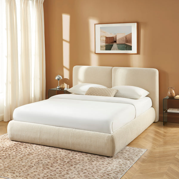 Yoka - Lit Coffre - Velours Côtelé - Beige