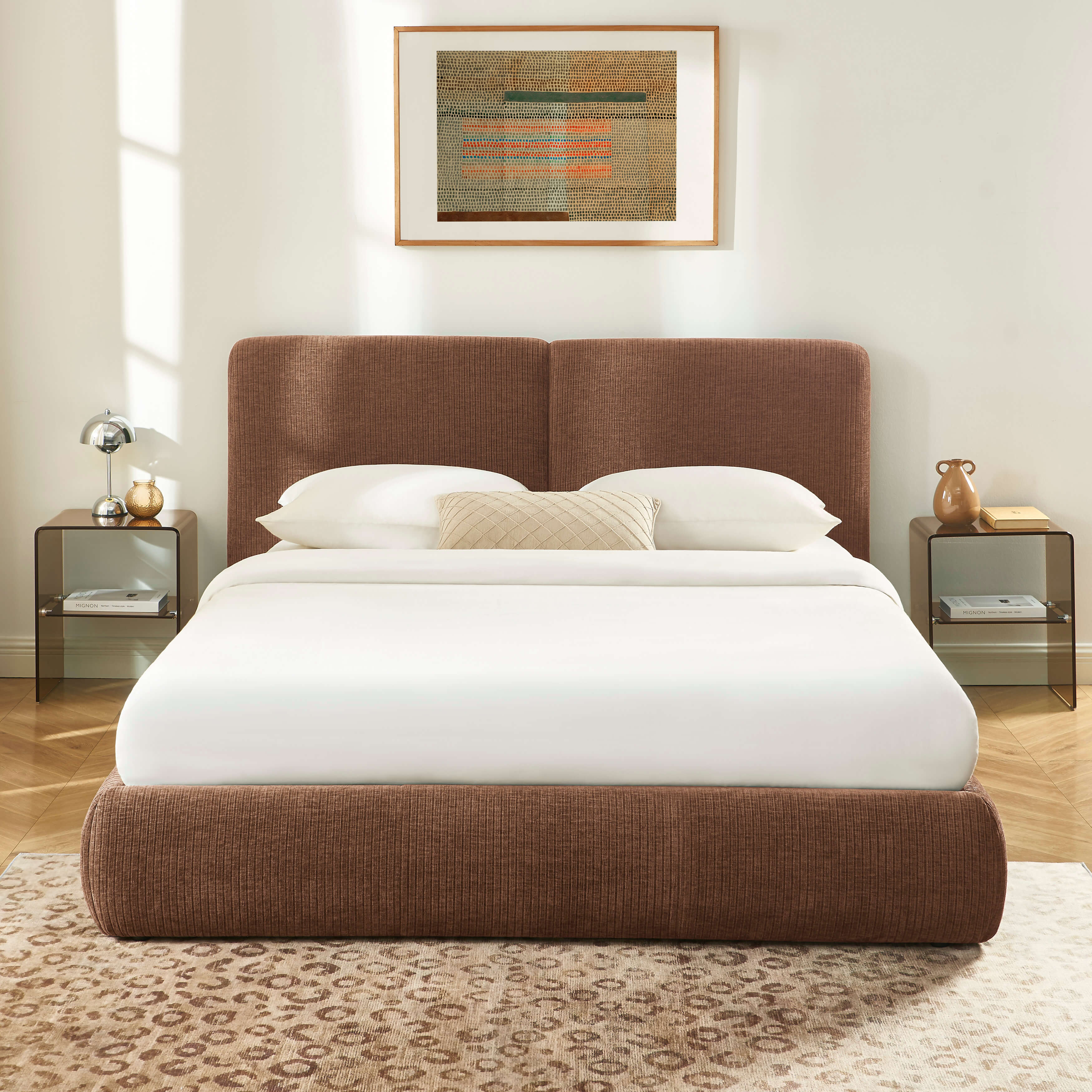 Yoka - Bed - Bouclette - Brown And Black Metal Legs
