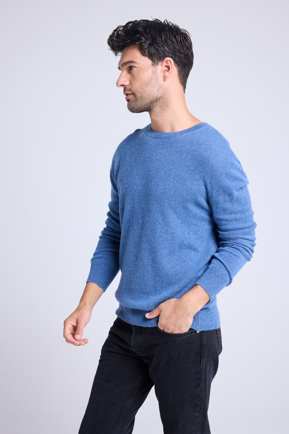 Pull Col Rond Zach - Bleu Jean - Homme