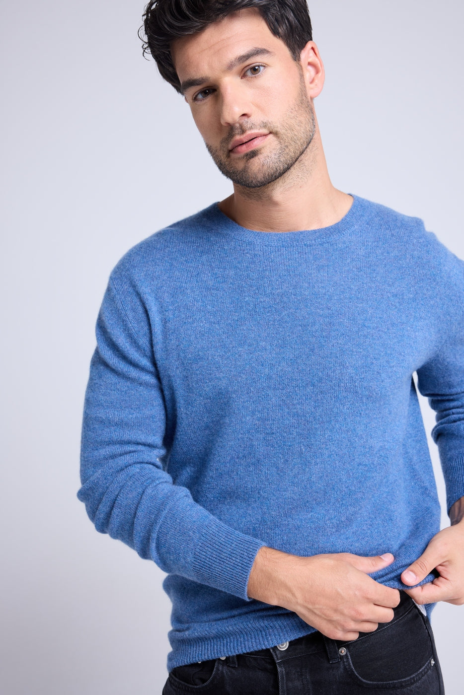 Pull Col Rond Zach - Bleu Jean - Homme