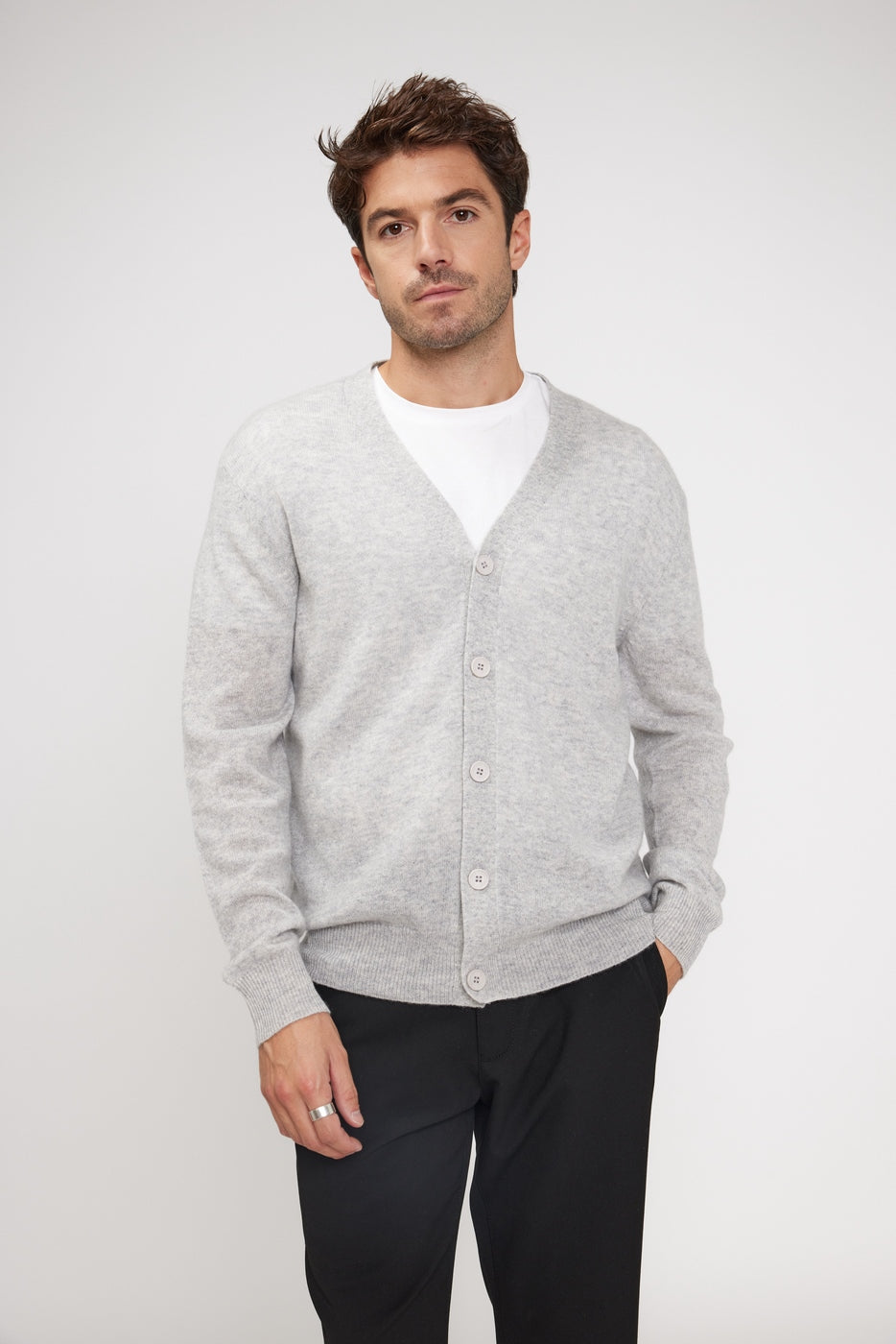 Cardigan Col V Zael - Gris Clair