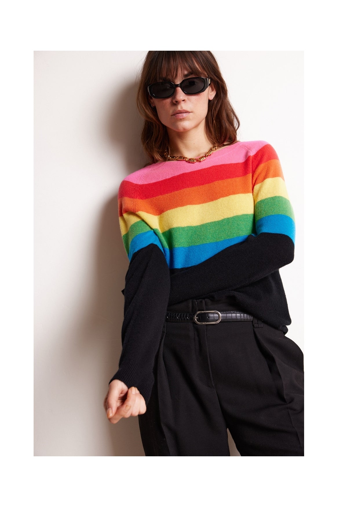 Pull Col Rond Crew Neck Half Rainbow Zair - Noir - Femme