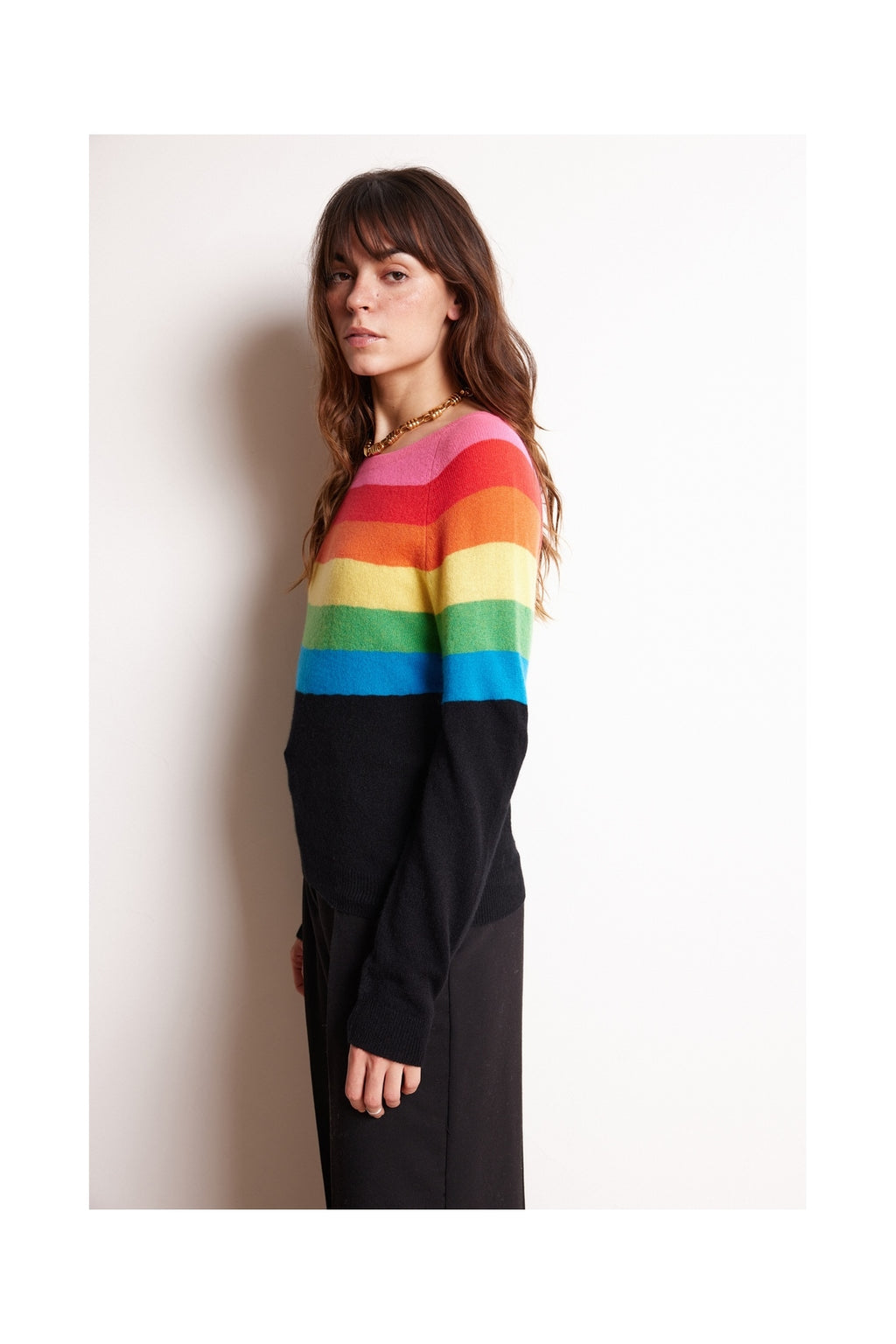 Pull Col Rond Crew Neck Half Rainbow Zair - Noir - Femme