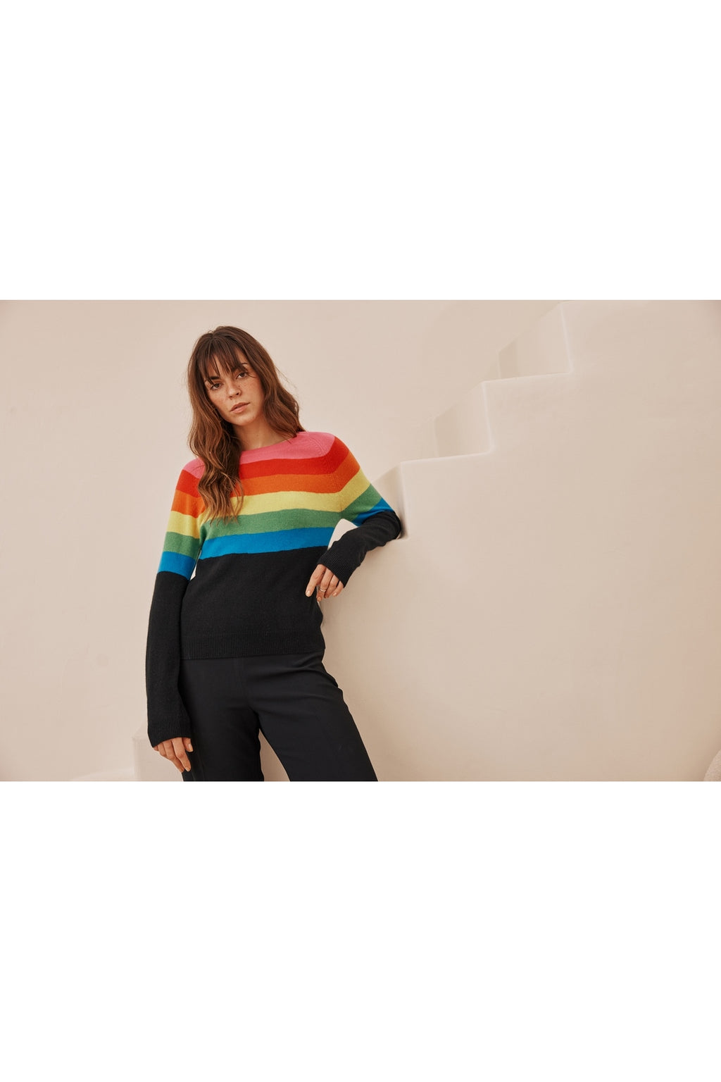 Pull Col Rond Crew Neck Half Rainbow Zair - Noir - Femme