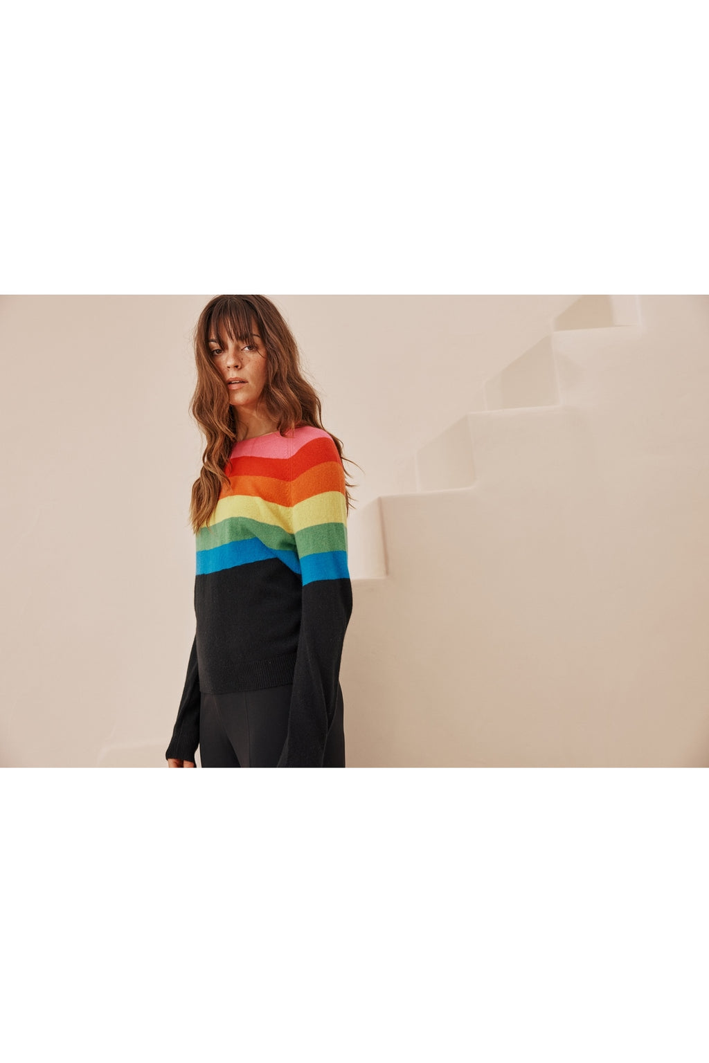 Pull Col Rond Crew Neck Half Rainbow Zair - Noir - Femme
