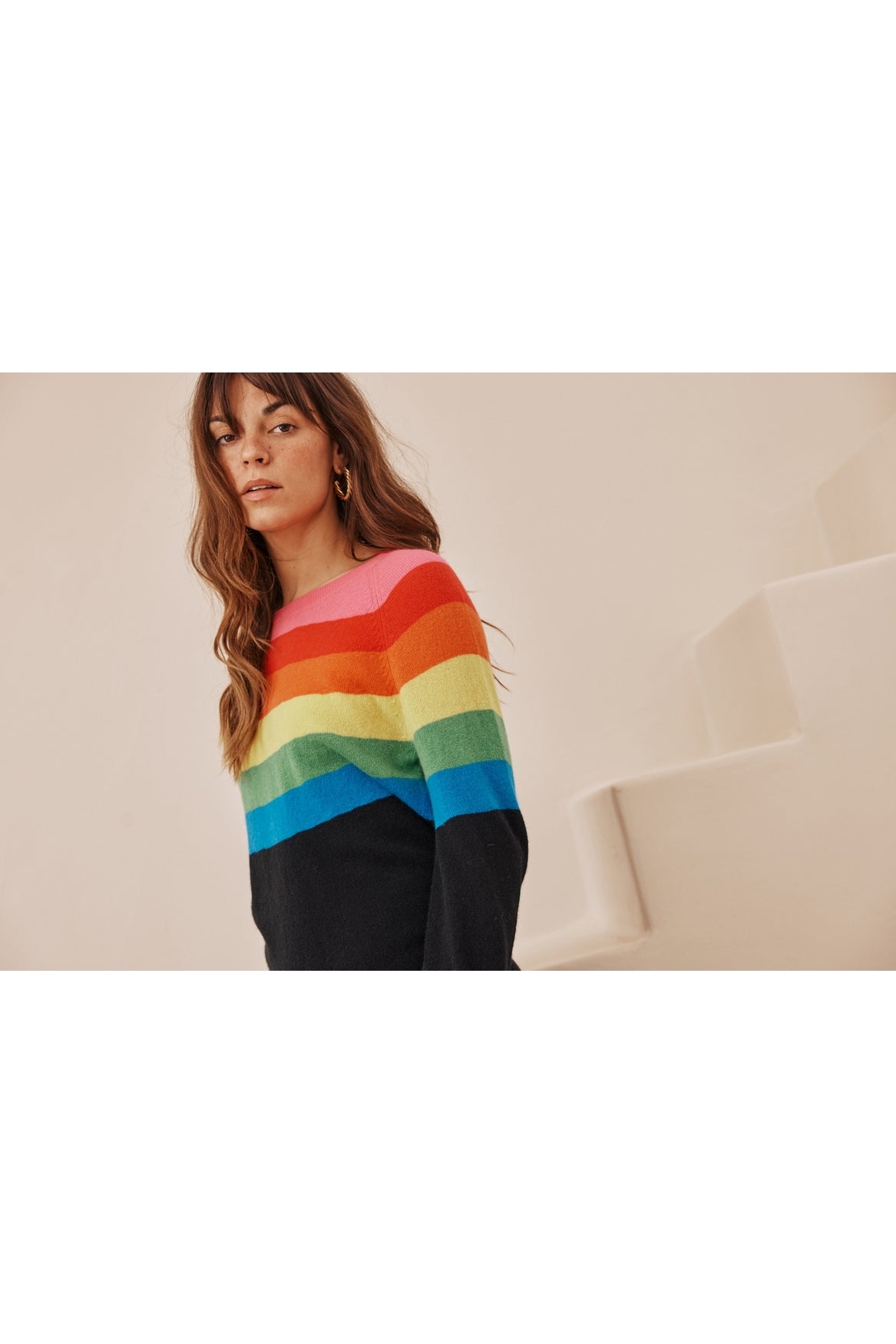 Pull Col Rond Crew Neck Half Rainbow Zair - Noir - Femme