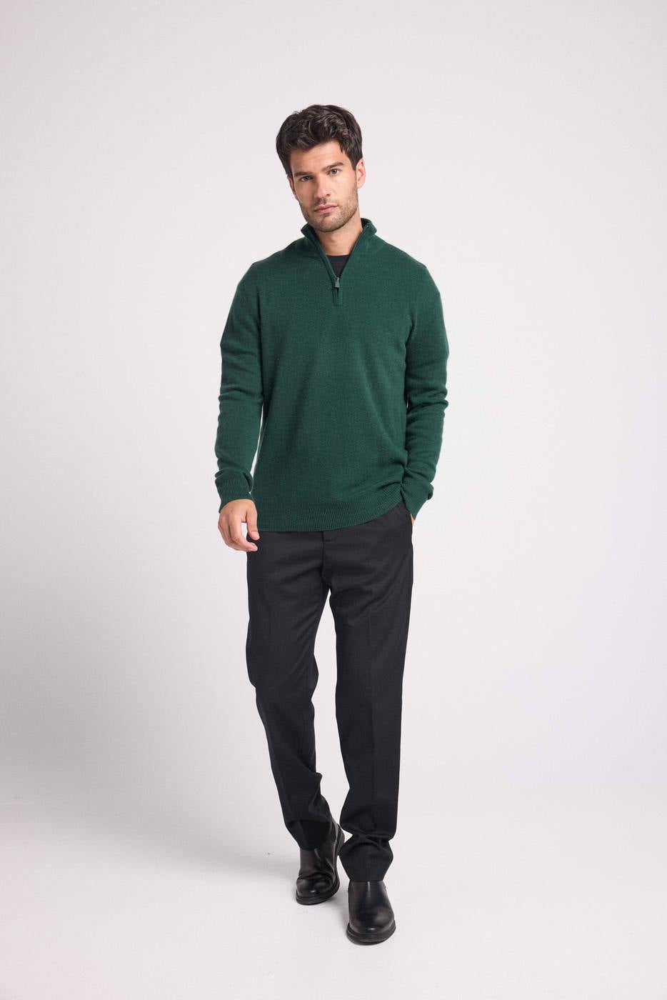 Pull Col Zippe Montant Zalman - Vert Bouteille - Homme