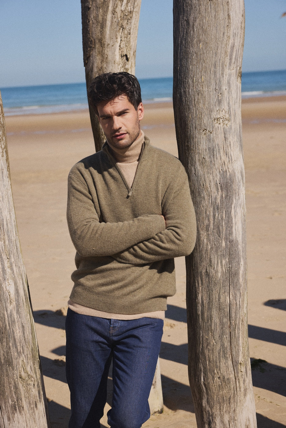 Pull Col Zippe Montant Zalman - Vert Khaki - Homme