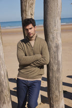 Pull Col Zippe Montant Zalman - Vert Khaki - Homme
