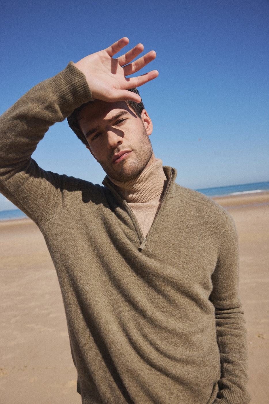 Pull Col Zippe Montant Zalman - Vert Khaki - Homme