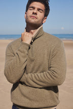 Pull Col Zippe Montant Zalman - Vert Khaki - Homme