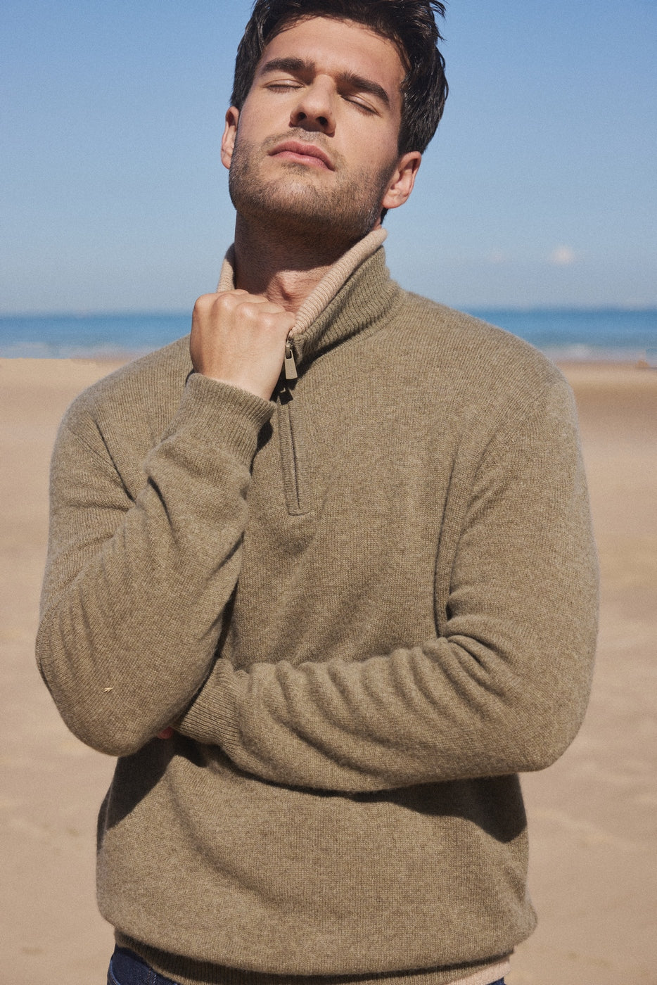 Pull Col Zippe Montant Zalman - Vert Khaki - Homme