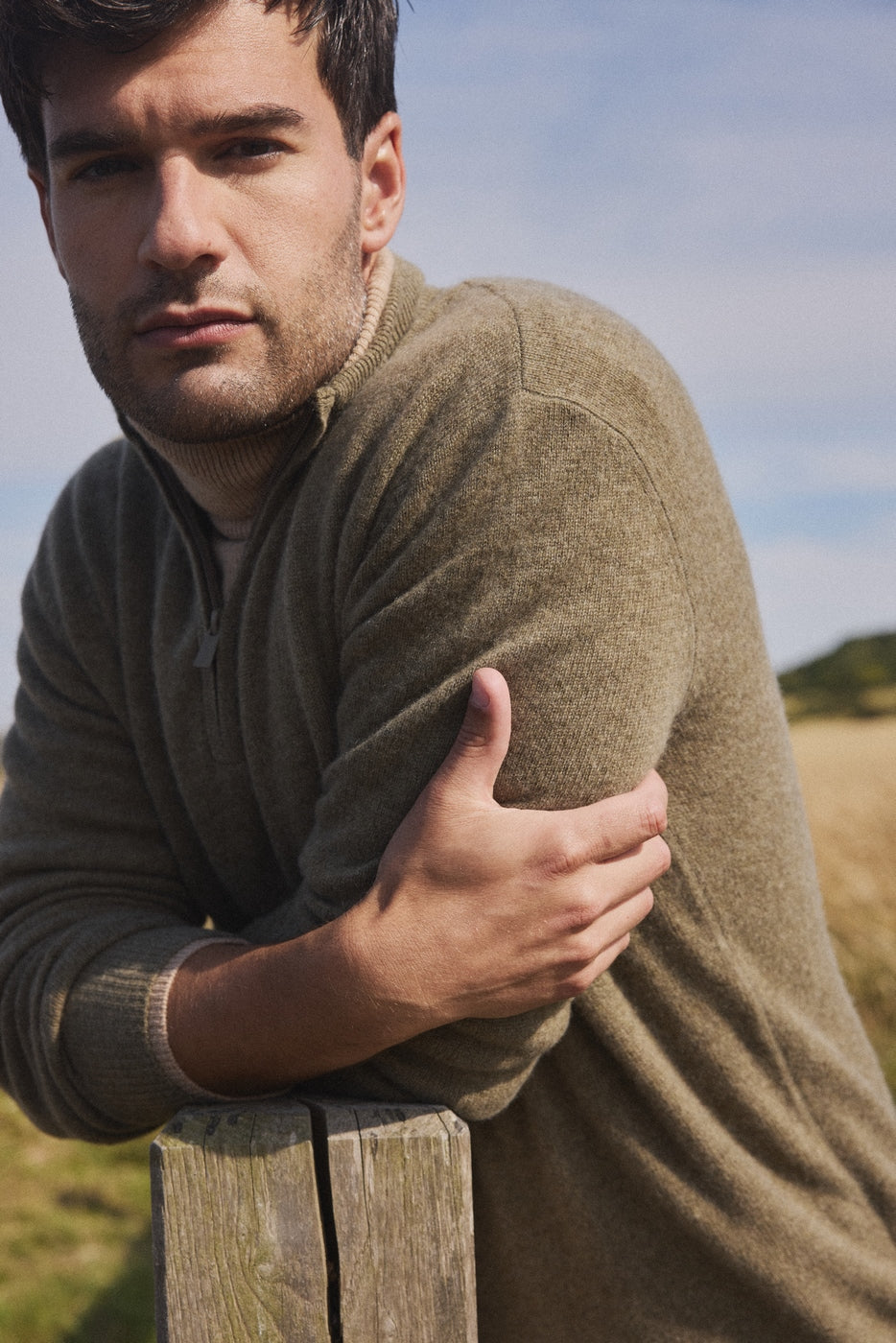 Pull Col Zippe Montant Zalman - Vert Khaki - Homme