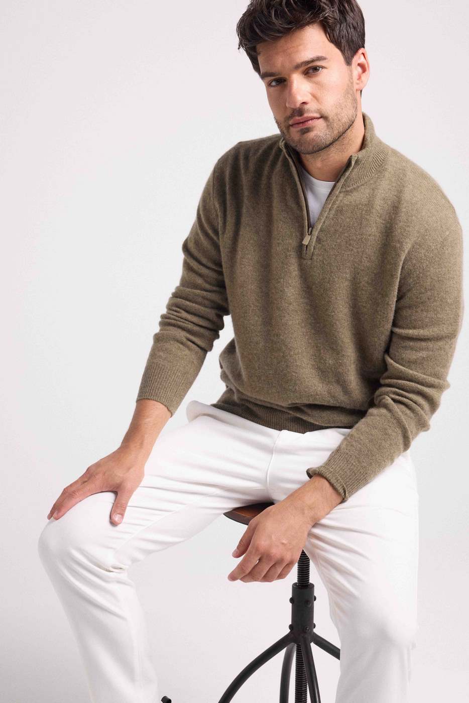 Pull Col Zippe Montant Zalman - Vert Khaki - Homme