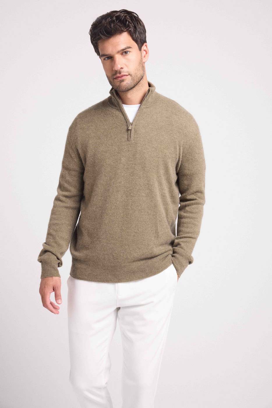 Pull Col Zippe Montant Zalman - Vert Khaki - Homme