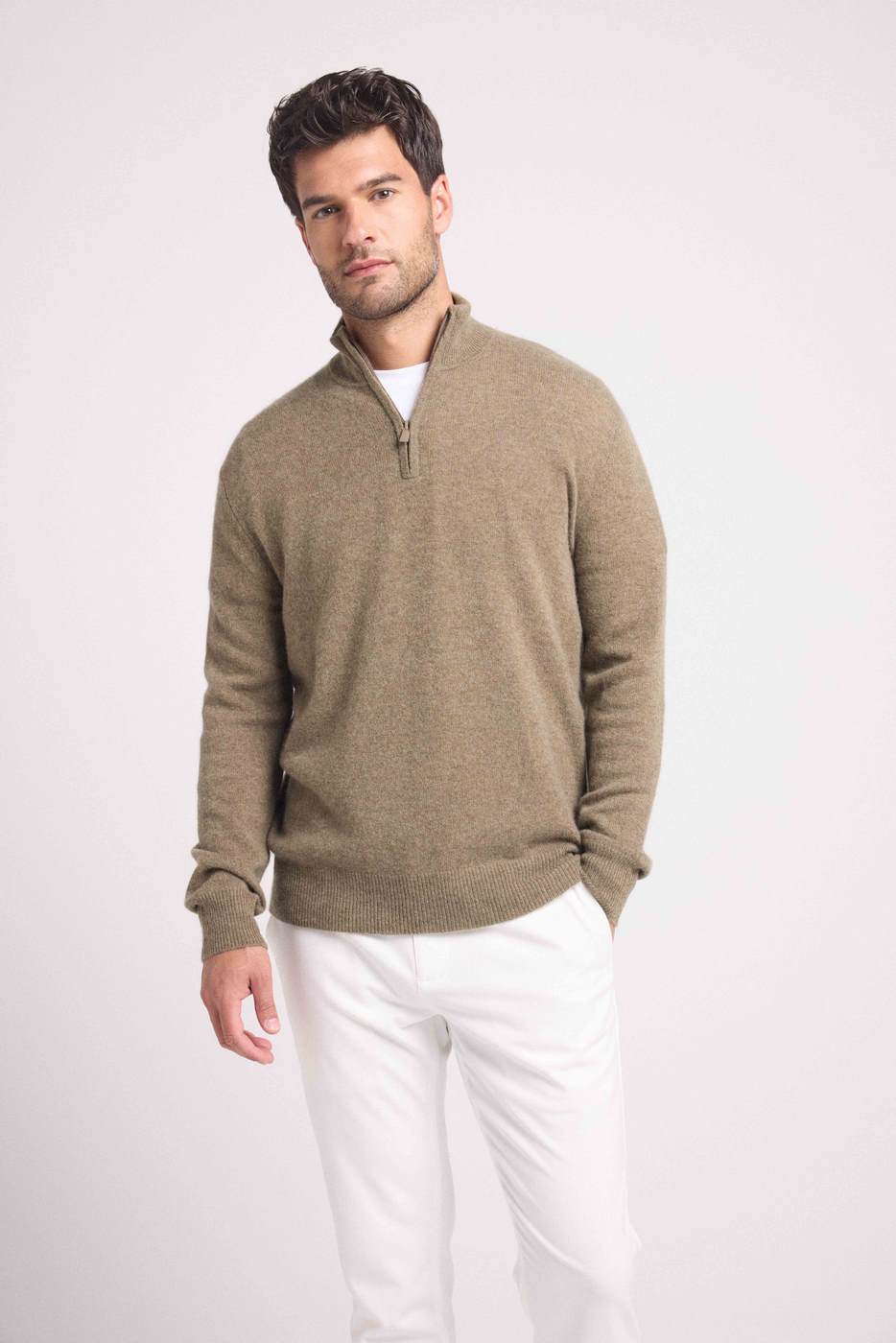 Pull Col Zippe Montant Zalman - Vert Khaki - Homme