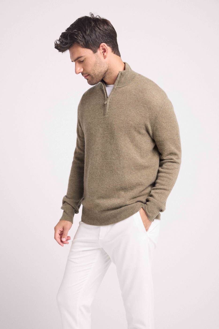 Pull Col Zippe Montant Zalman - Vert Khaki - Homme