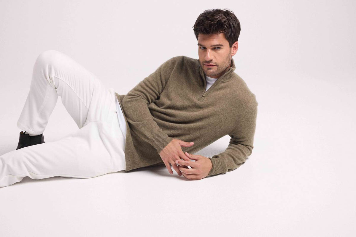 Pull Col Zippe Montant Zalman - Vert Khaki - Homme