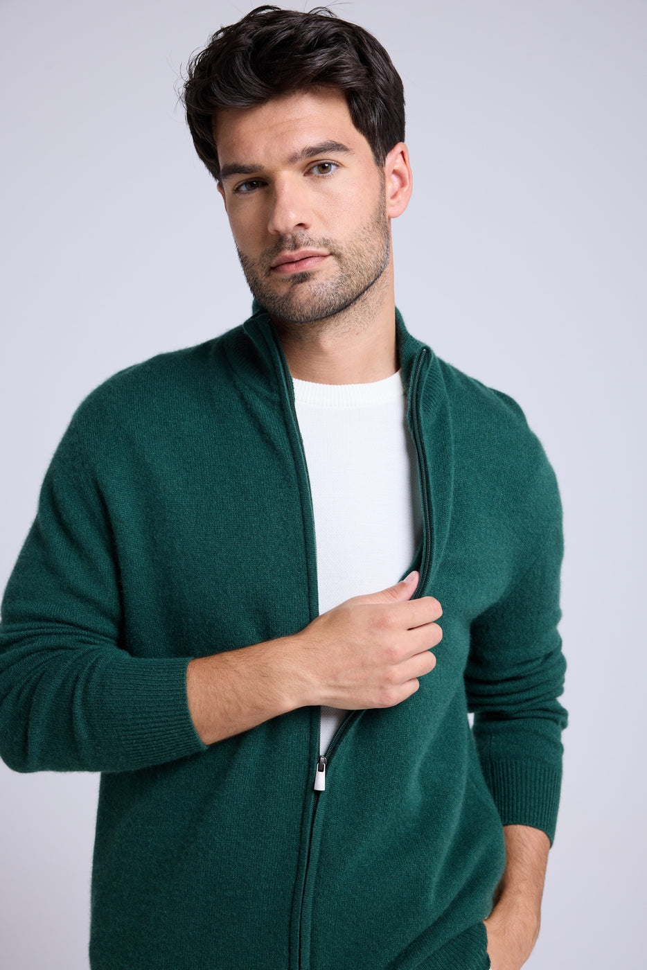 Strickjacke mit Reißverschluss und Stehkragen Zamil - Flaschengrün