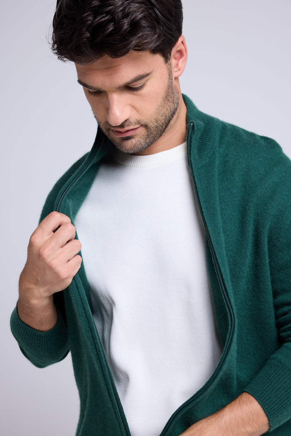 Strickjacke mit Reißverschluss und Stehkragen Zamil - Flaschengrün