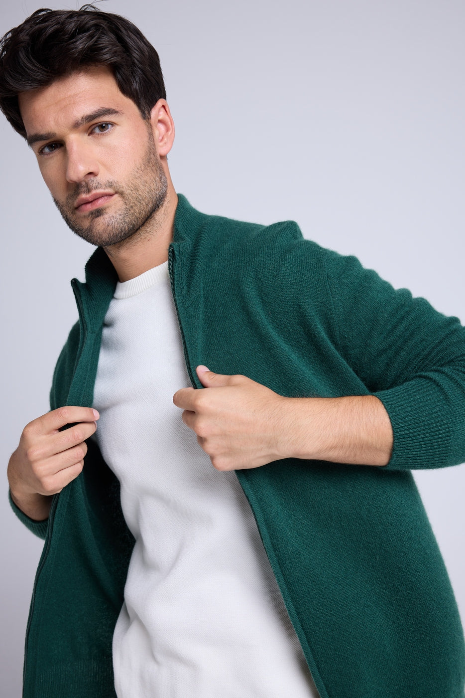 Strickjacke mit Reißverschluss und Stehkragen Zamil - Flaschengrün