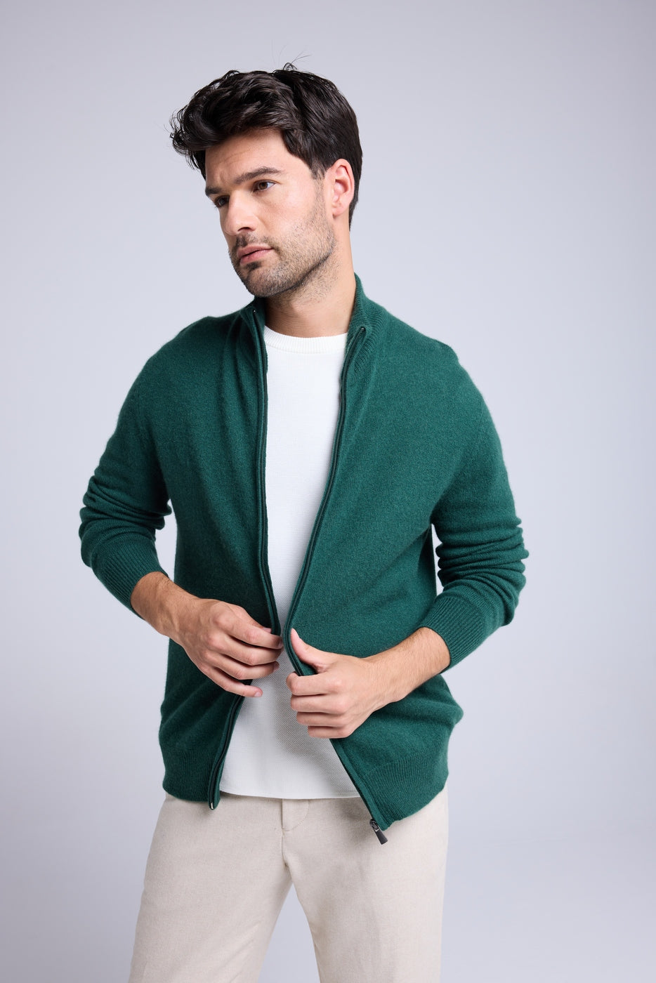 Strickjacke mit Reißverschluss und Stehkragen Zamil - Flaschengrün