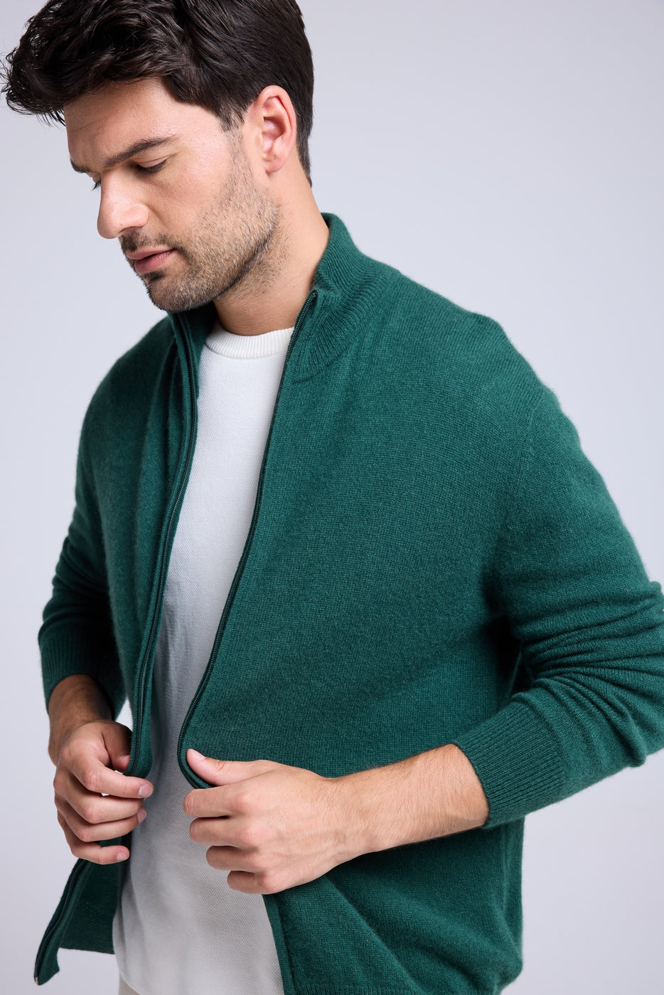 Strickjacke mit Reißverschluss und Stehkragen Zamil - Flaschengrün